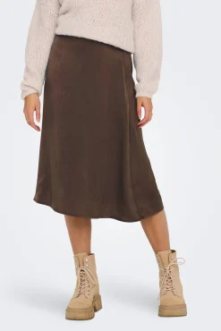 Only Falda Midi Satinada Marron Claro Online