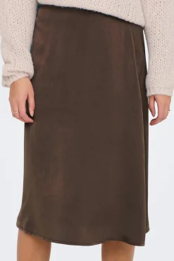 Only Falda Midi Satinada Marron Claro Online