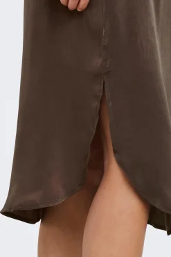 Only Falda Midi Satinada Marron Claro Online