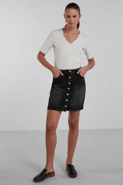 Pieces Falda Mini Denim Negro