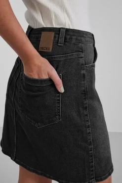 Pieces Falda Mini Denim Negro