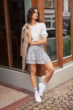 JDY Falda Mini Estampada Blanco Discount
