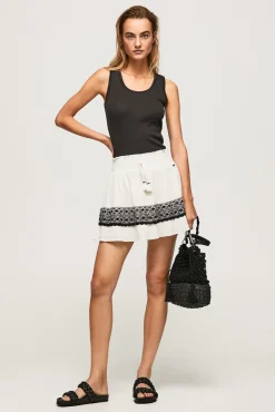 Pepe Jeans Falda Mini Vuelo Marfil Sale