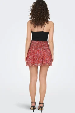 Only Falda Nido De Abeja Y Volante Rojo Sale