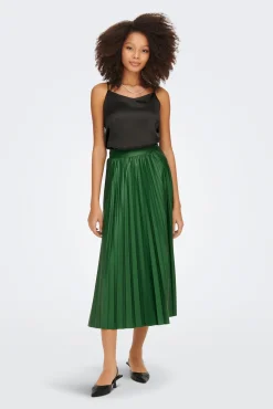 Only Falda Plisada Midi Polipiel Verde Outlet