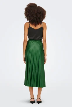Only Falda Plisada Midi Polipiel Verde Outlet