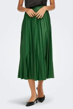 Only Falda Plisada Midi Polipiel Verde Outlet