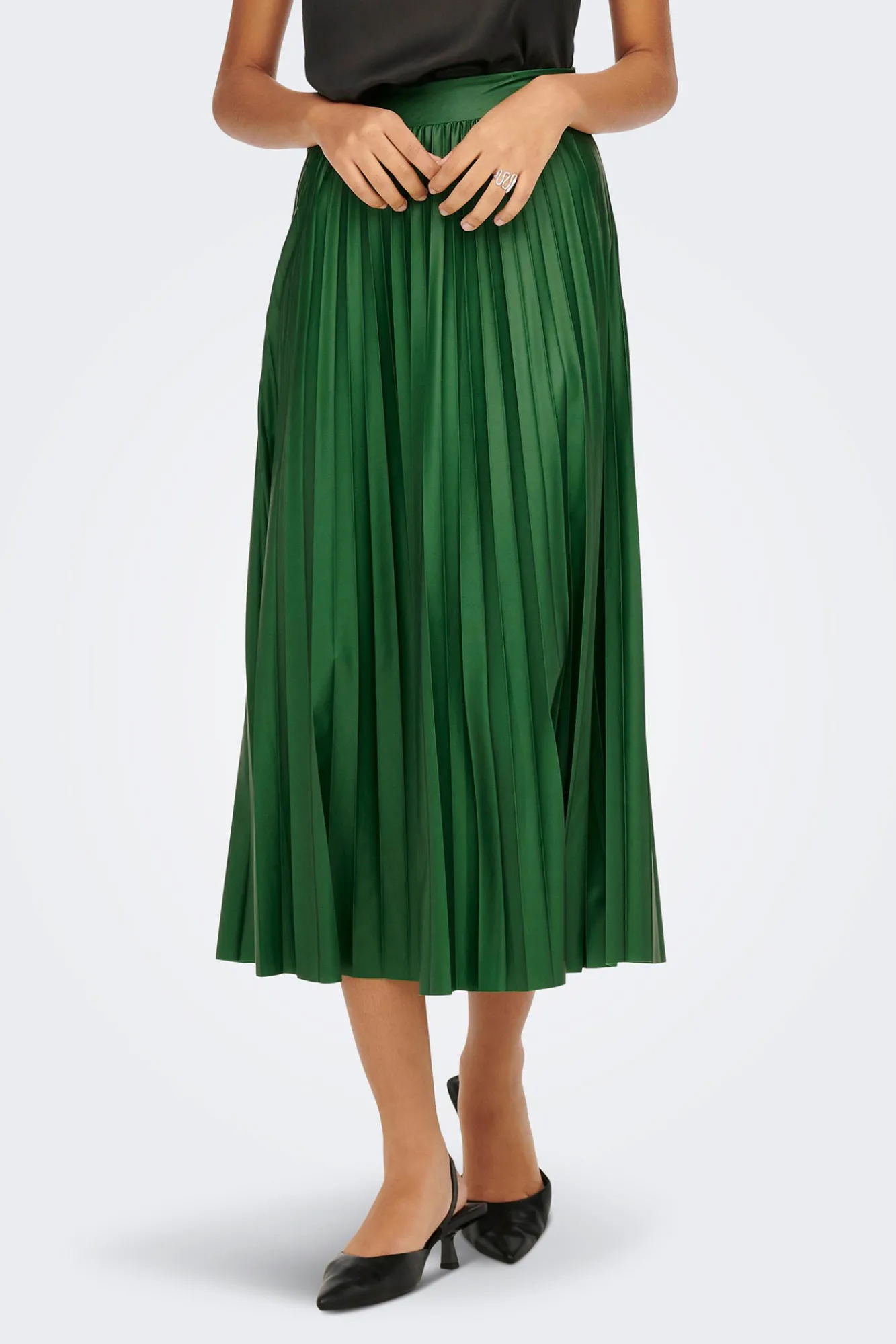 Only Falda Plisada Midi Polipiel Verde Outlet