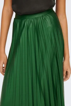 Only Falda Plisada Midi Polipiel Verde Outlet