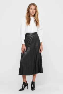 Only Falda Plisada Midi Polipiel Negro Discount
