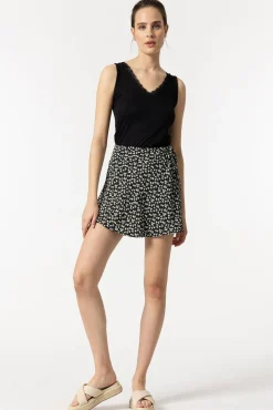 Tiffosi Falda Shorts Fluida Estampado Floral Negro