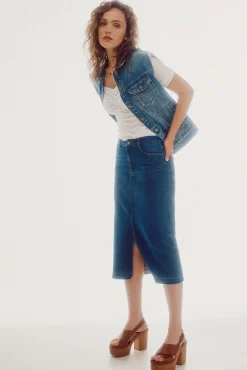 Slowlove Falda Vaquera Larga Azul Sale