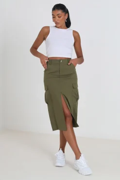 Brave Soul Falda Vaquera Midi Kaki Oscuro Hot