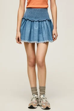 Pepe Jeans Falda Volantes Tencel Azul Oscuro Outlet