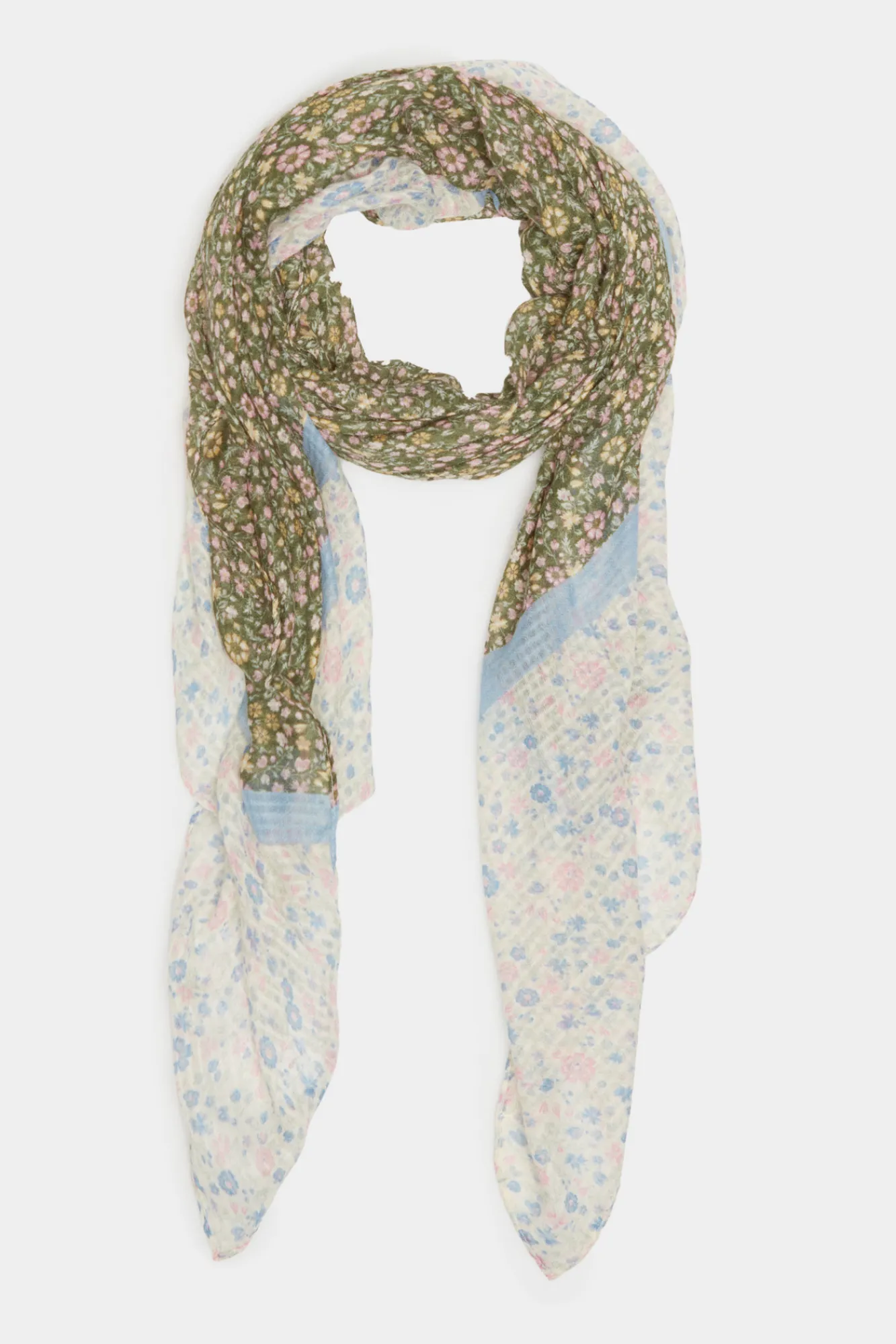 * Fular Estampado Flores Bicolor Verde Discount