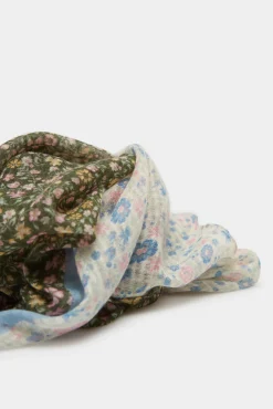 * Fular Estampado Flores Bicolor Verde Discount