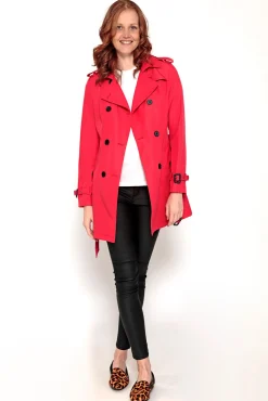 Brave Soul Gabardina Abotonada Con Cinturon Rojo Sale