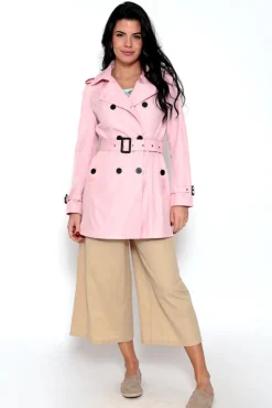 Brave Soul Gabardina Abotonada Con Cinturon Rosa Outlet