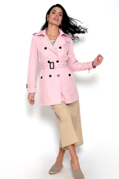 Brave Soul Gabardina Abotonada Con Cinturon Rosa Outlet