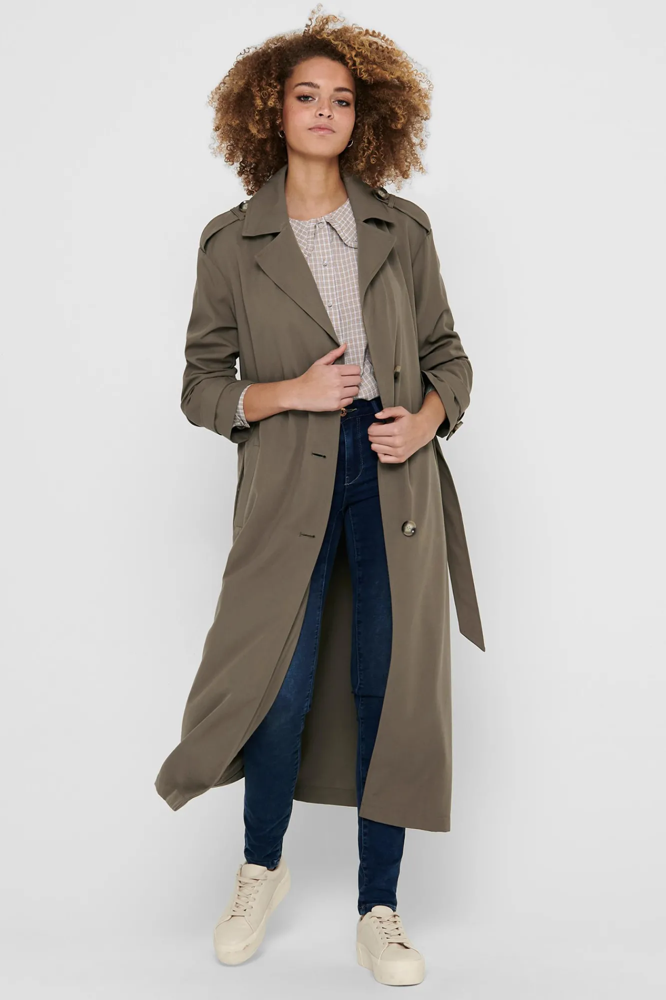 Only Gabardina Larga Fluida Marron Medio Clearance