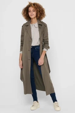 Only Gabardina Larga Fluida Marron Medio Clearance
