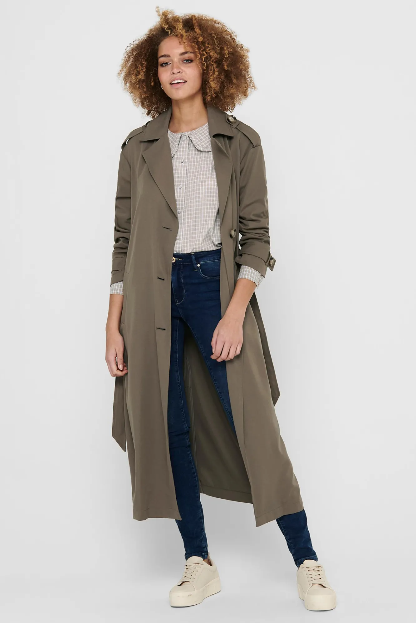 Only Gabardina Larga Fluida Marron Medio Clearance