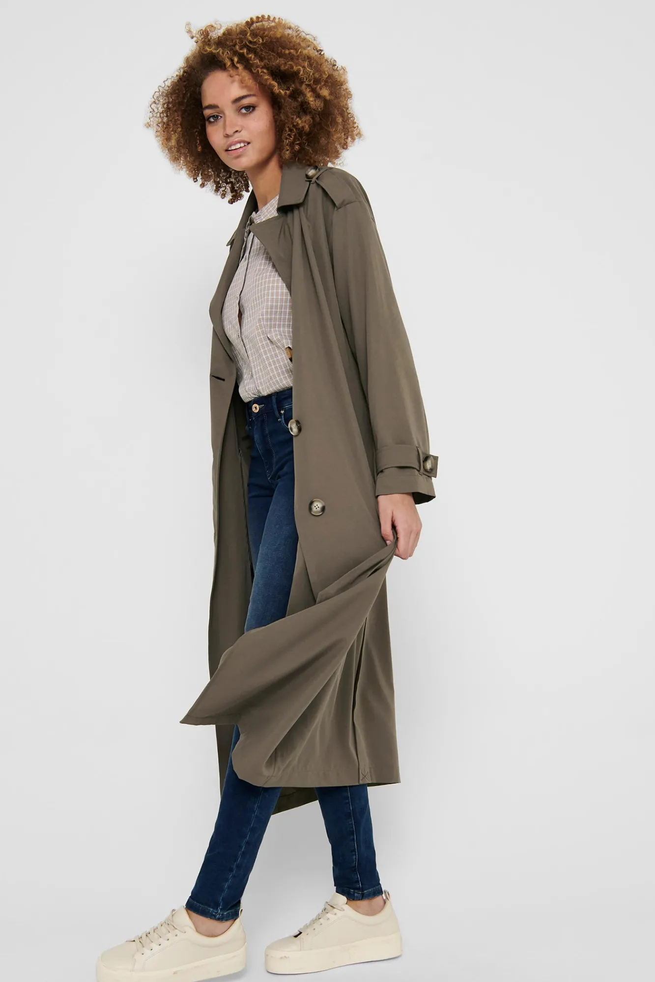Only Gabardina Larga Fluida Marron Medio Clearance