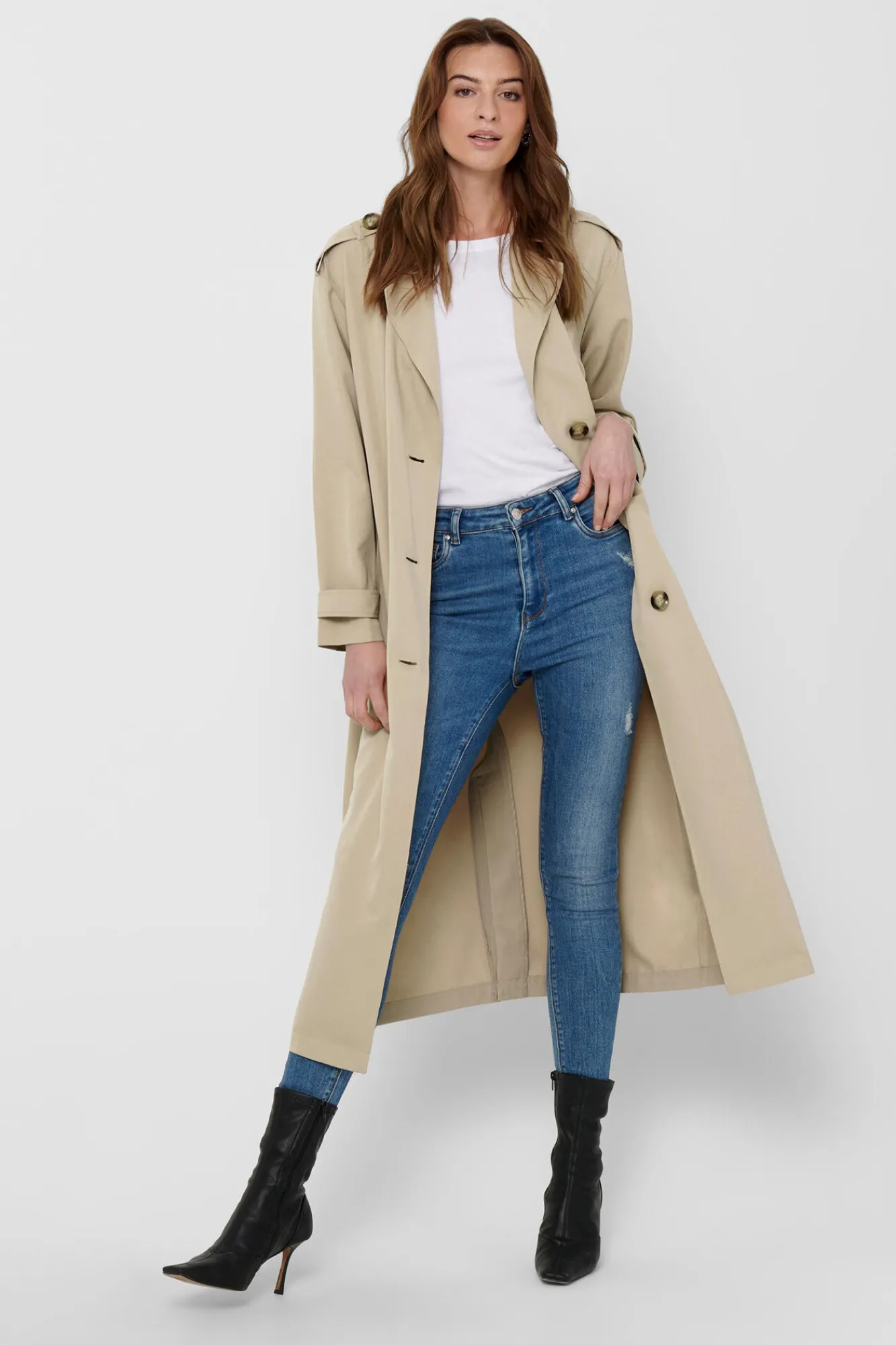 Only Gabardina Larga Fluida Beige Medio Outlet