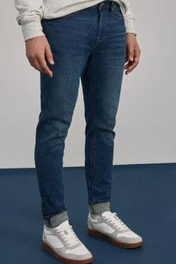 * Jeans Skinny Lavado Medio Oscuro Ensuciado Turquesa