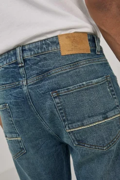 * Jeans Slim Lavado Medio Ensuciado Turquesa Hot