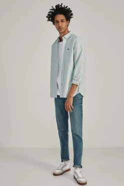 * Jeans Slim Lavado Medio Ensuciado Turquesa Hot