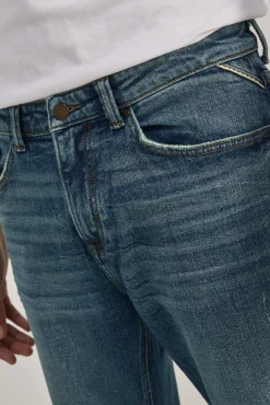 * Jeans Slim Lavado Medio Ensuciado Turquesa Hot