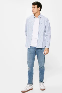 * Jeans Slim Lavado Medio Ensuciado Rotos Reparados Turquesa Discount