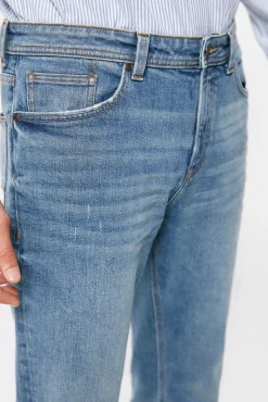 * Jeans Slim Lavado Medio Ensuciado Rotos Reparados Turquesa Discount
