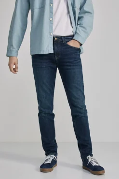 * Jeans Slim Lavado Oscuro Ensuciado Turquesa