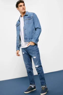* Jeans Slim Ligero Lavado Rotos Reparados Azul Medio Best