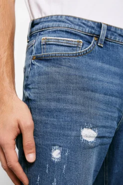 * Jeans Slim Ligero Lavado Rotos Reparados Azul Medio Best