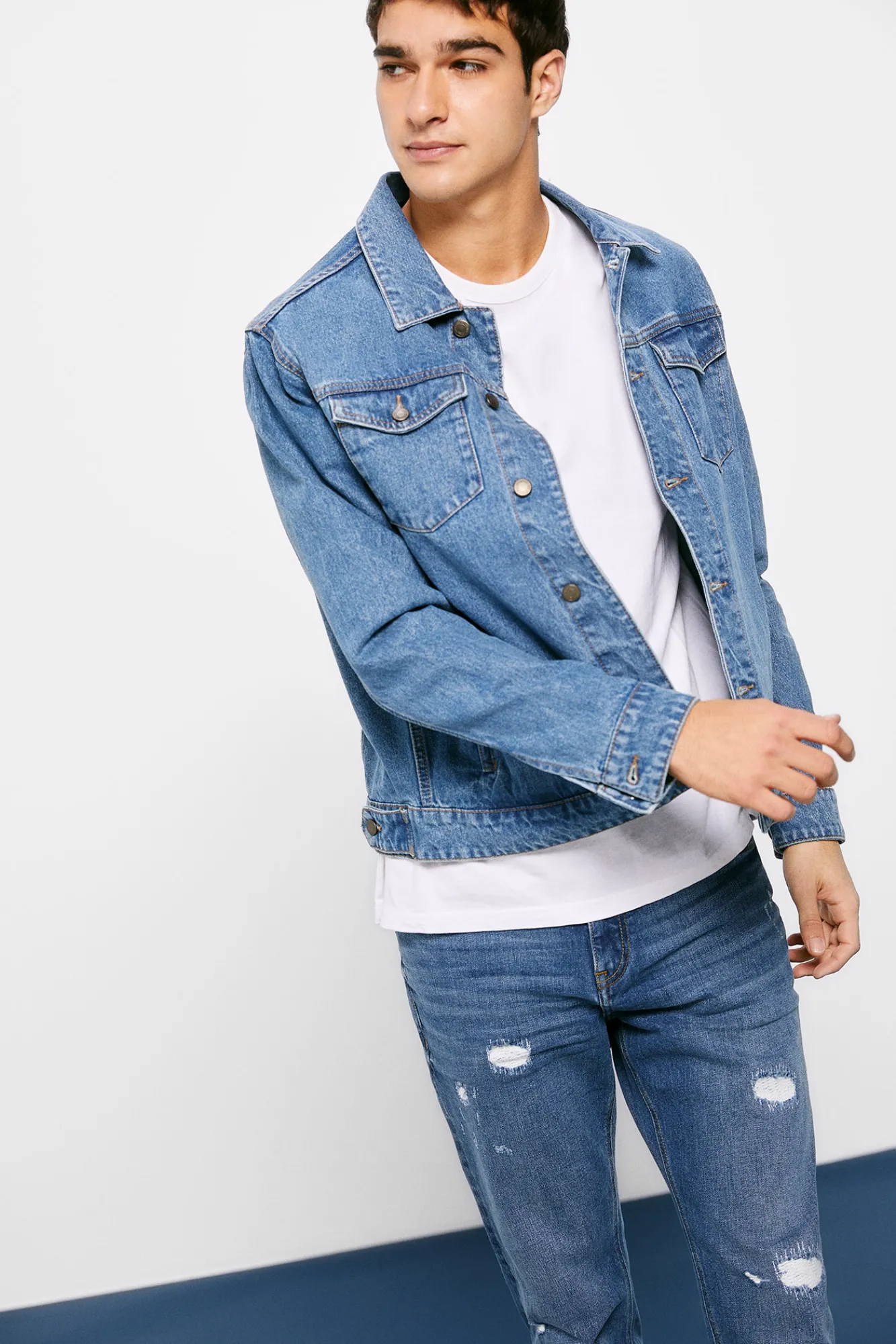 * Jeans Slim Ligero Lavado Rotos Reparados Azul Medio Best