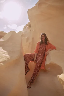 Slowlove Kimono Punto Calado Naranja New