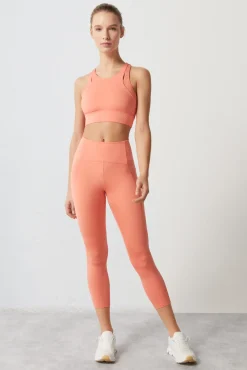 Dash and Stars Leggings Crop Coral 4D Stretch Rojo New