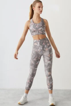 Dash and Stars Leggings Crop Flores 4D Stretch Gris