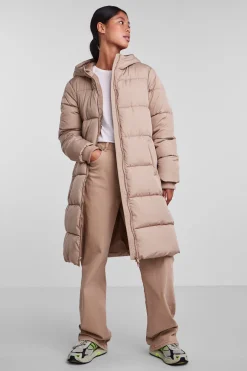 Pieces Long Padded Coat Marron