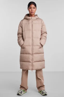 Pieces Long Padded Coat Marron