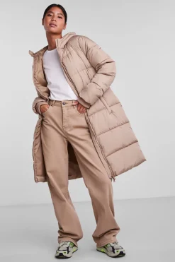 Pieces Long Padded Coat Marron