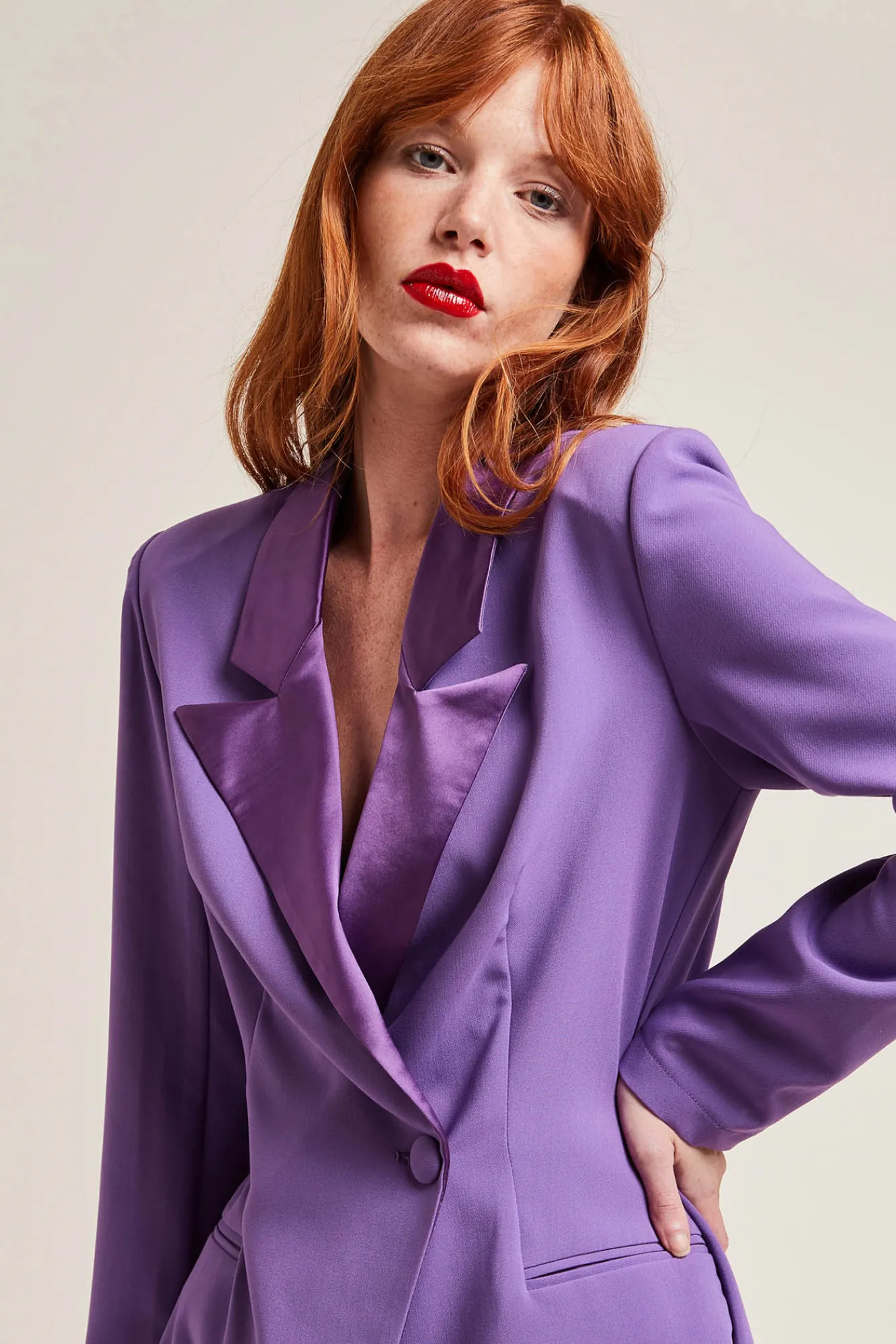 Pimkie Mono Corto Blazer Con Cuello Saten Morado Sale