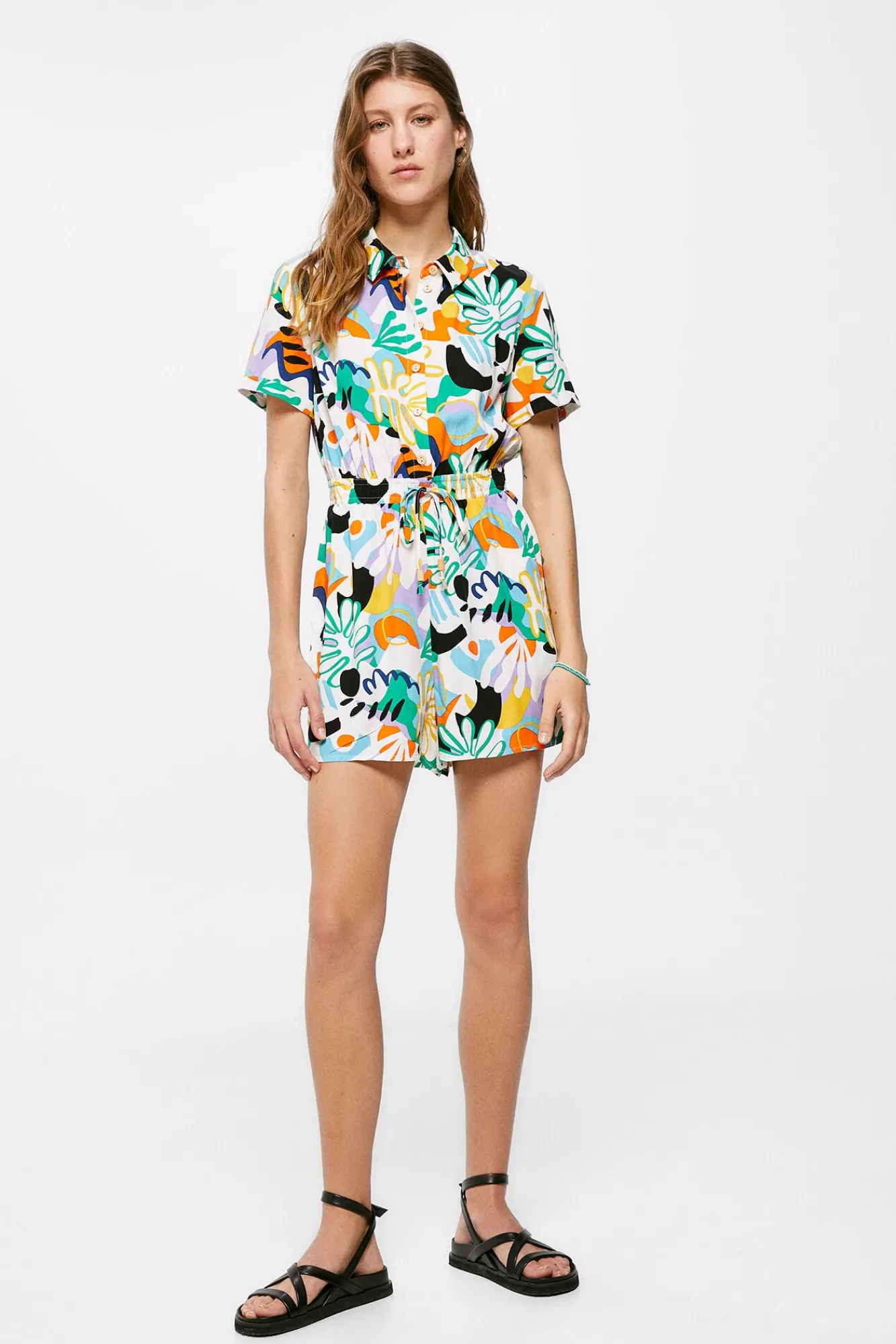 * Mono Corto Camisero Estampado Amarillo Outlet