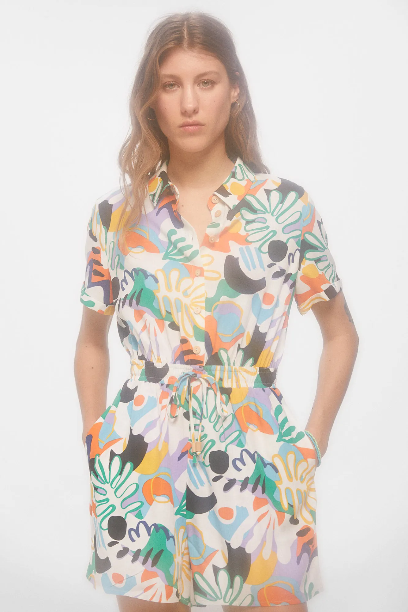 * Mono Corto Camisero Estampado Amarillo Outlet