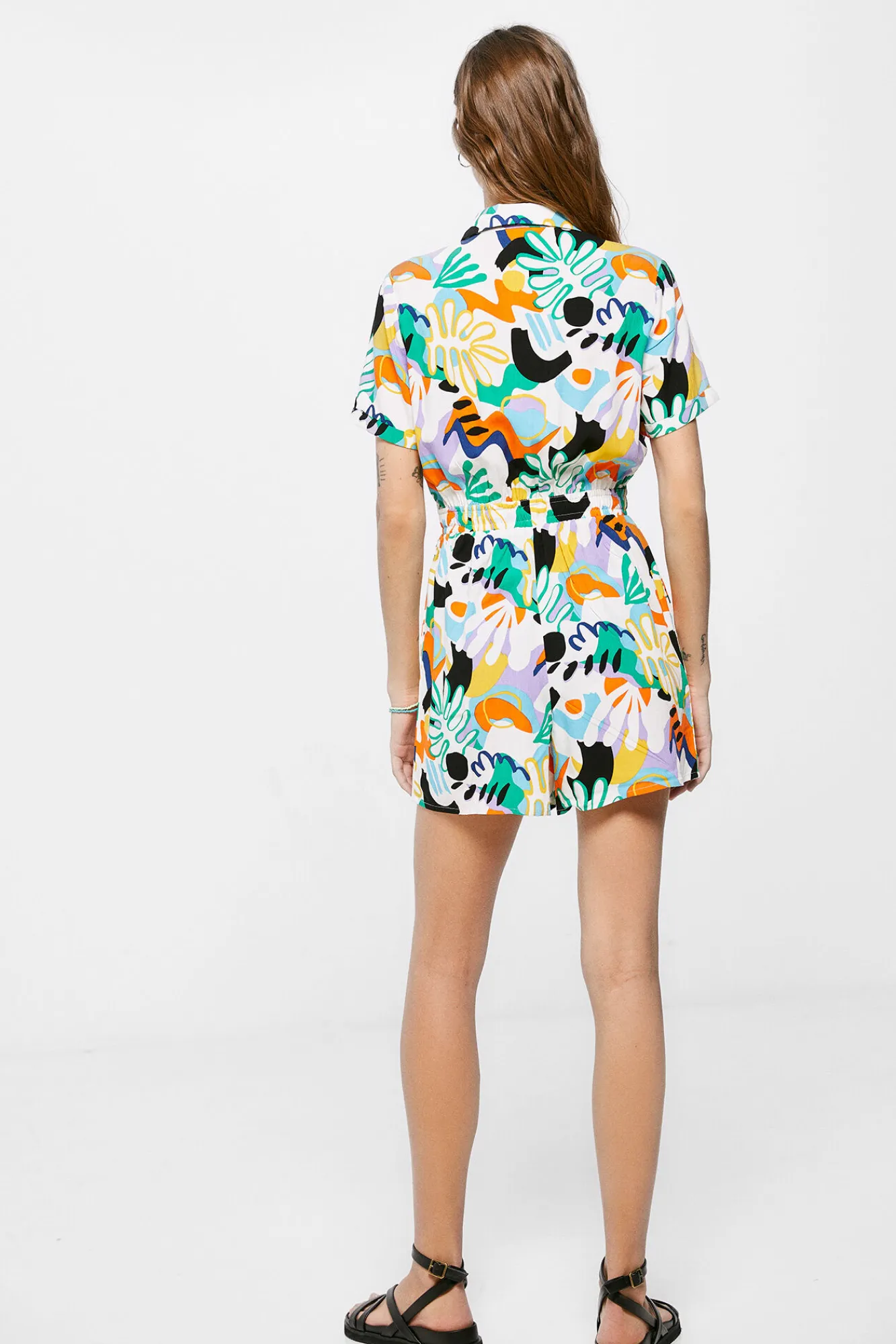 * Mono Corto Camisero Estampado Amarillo Outlet