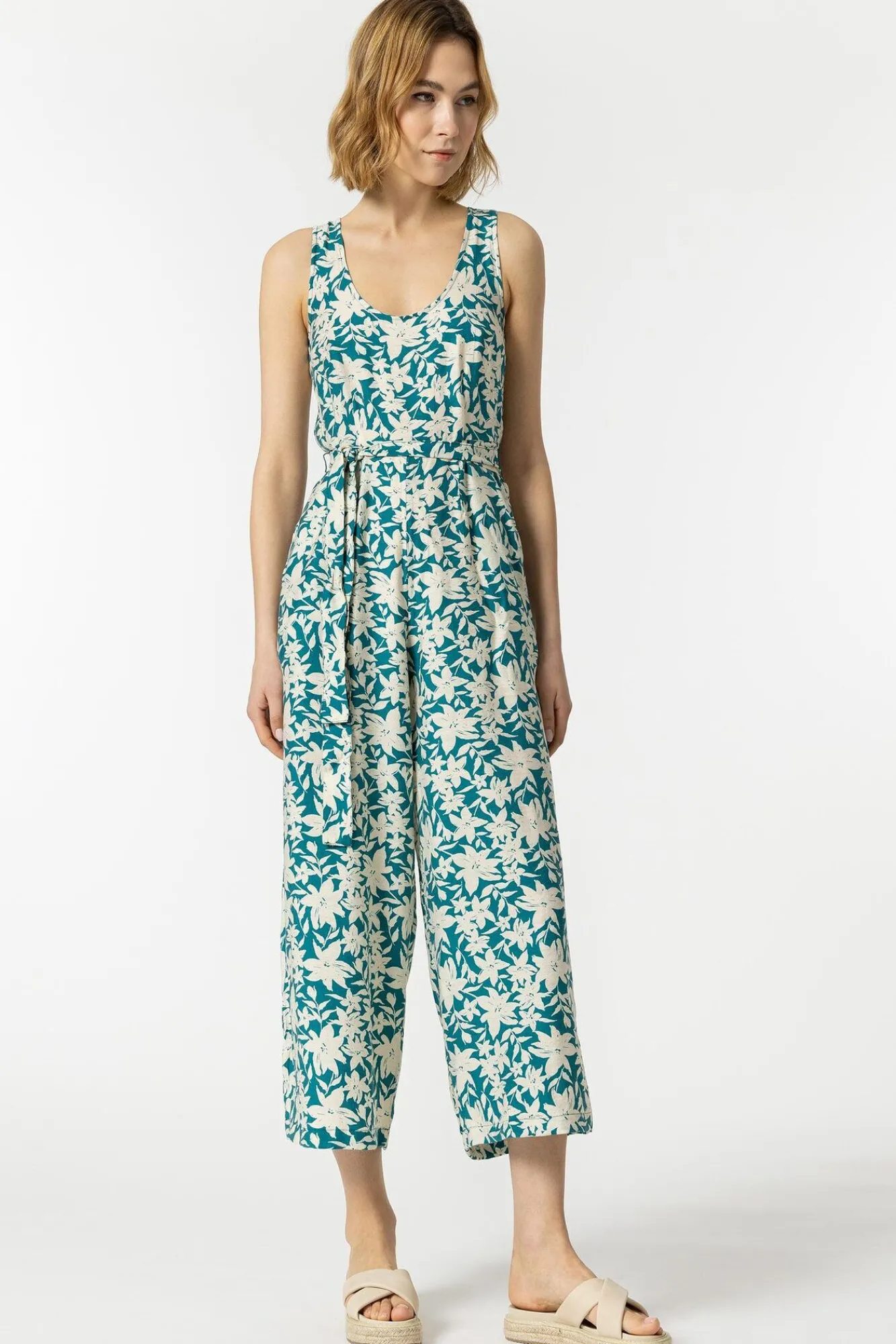 Tiffosi Mono Fluido Estampado Con Cinturon Verde Discount
