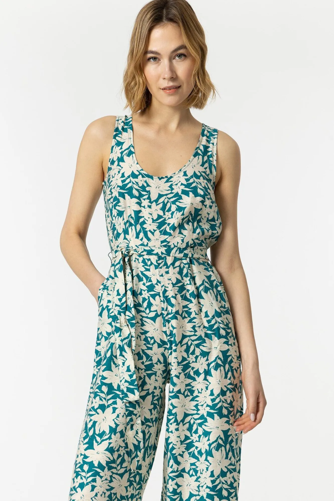 Tiffosi Mono Fluido Estampado Con Cinturon Verde Discount
